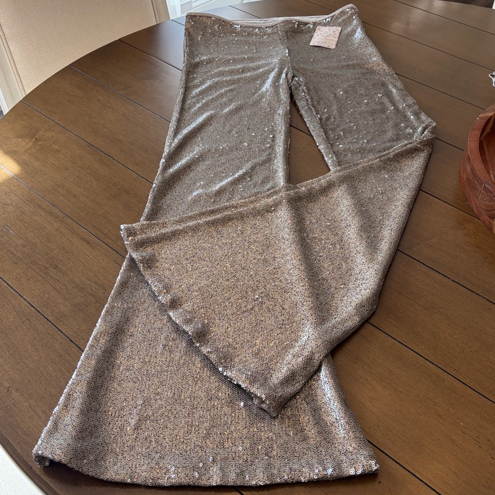NWT Free  People The Minx Metallic Sequin Flare Pants! ✨ - Picture 5 of 10